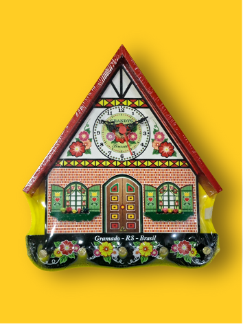 Porta-Chaves Chalé G com Relógio Tijolinho