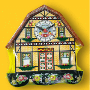 Porta-Chaves Casinha G com Relógio Amarela
