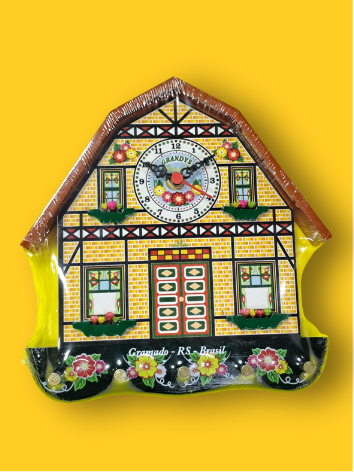 Porta-Chaves Casinha G com Relógio Amarela