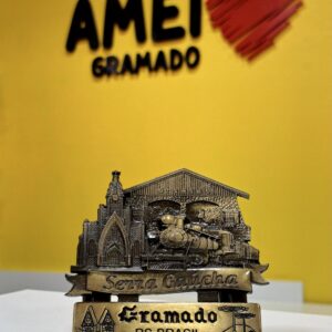 Enfeite Porta Canetas Pórtico Maria Fumaça e Igreja de Canela Metálico