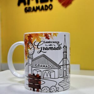 Caneca Cores 325ml Pórtico Igreja Folhas Laranjas de Outono Gramado
