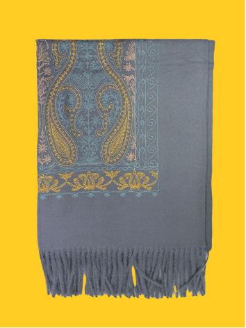 Pashmina Bordada Cinza - Imagem 3