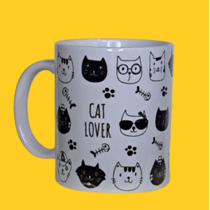 Xícara Ceramica Cat Lover Preta e Branca
