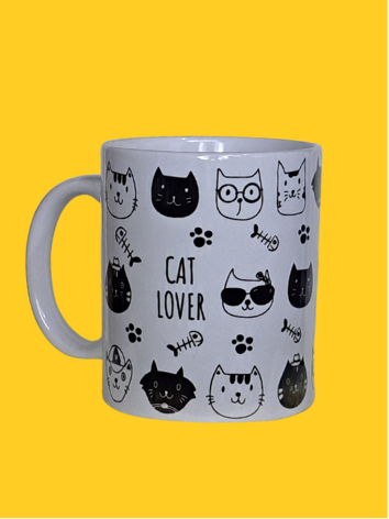 Xícara Ceramica Cat Lover Preta e Branca