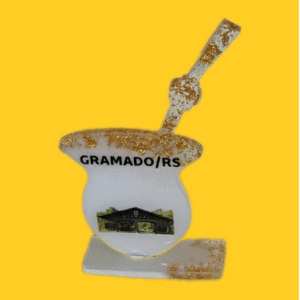 Enfeite Chimarrão Igreja de Gramado Branco e Dourado